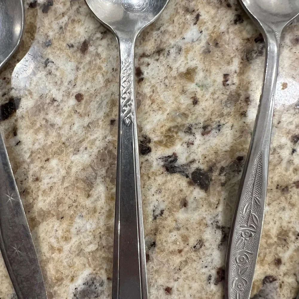 Vintage Stainless Steel Teaspoons Mismatched Lot‎ of 6 Starburst /Floral